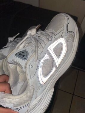 Dior White Leather & Mesh Sneaker with Reflective CD Detail B30